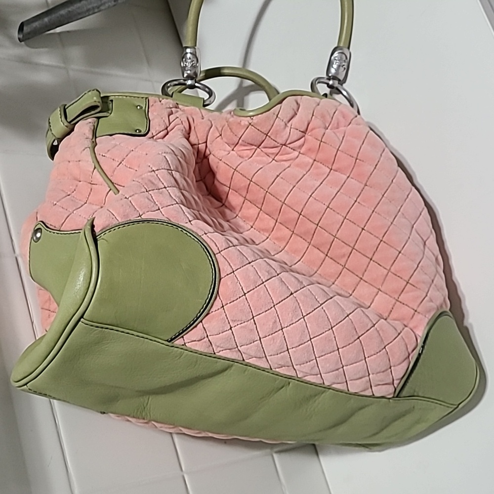 Juicy Couture Vintage Y2K SALE Rare Velvet Pink and Green Women's Bag - Picture 9 of 16